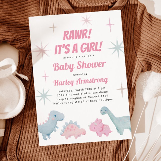 Invitation Baby shower de fille Dinosaur (Créateur téléchargé)