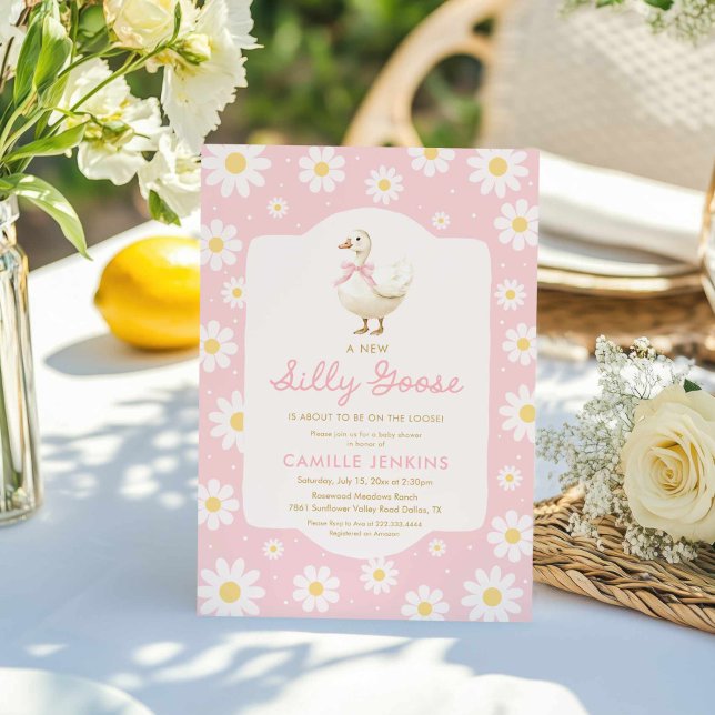 Invitation Baby shower de fille d'oie soie rose (Pink Silly goose Girl baby shower )
