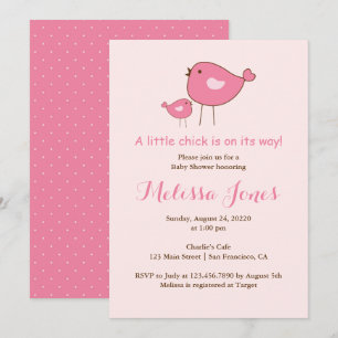 Invitation Baby shower de fille d'oiseau rose