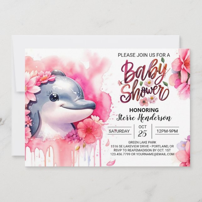 Invitation Baby shower de fille Dolphin Whimsy sous-marine (Devant)