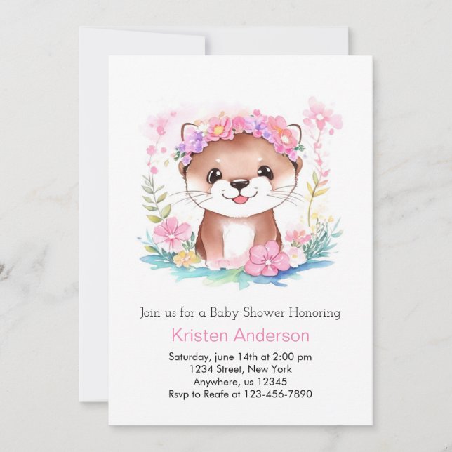 Invitation Baby shower de fille Dreamscape Rose Floral Otter (Devant)