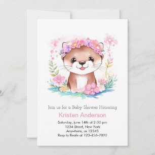 Invitation Baby shower de fille Dreamscape Rose Floral Otter