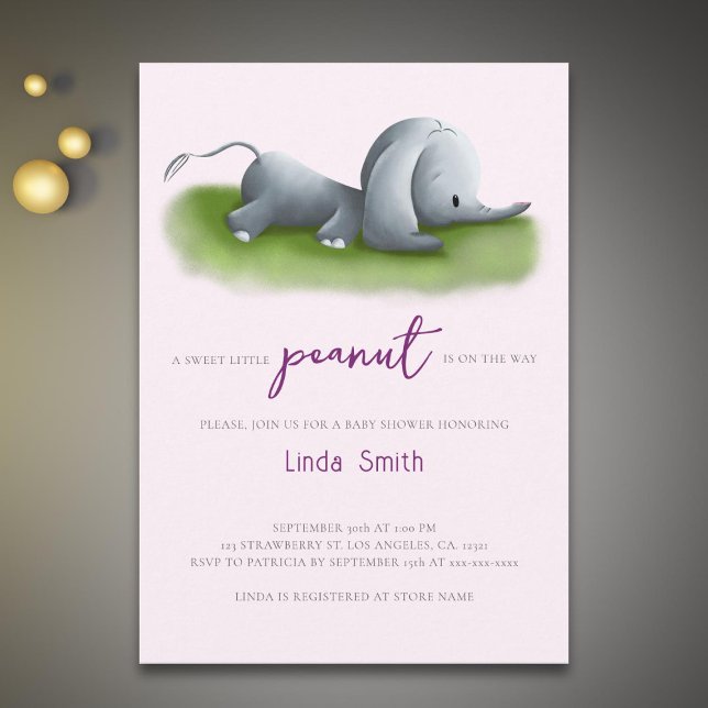 Invitation Baby shower de fille éléphante d'arachide douce (Créateur téléchargé)