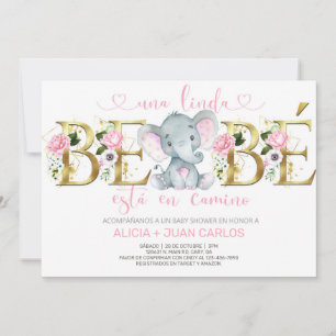 Invitation baby shower de fille éléphante, espagno