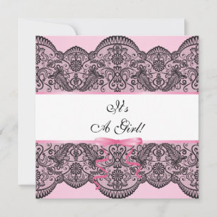 Invitation Baby shower de fille en dentelle noire