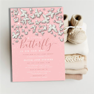 Invitation Baby shower de fille en pierre blanche à papillon