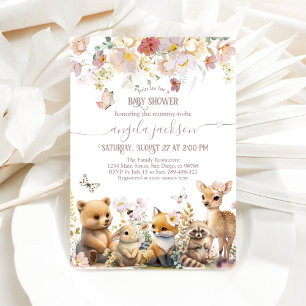 Invitation Baby shower de fille fleur sauvage des animaux des