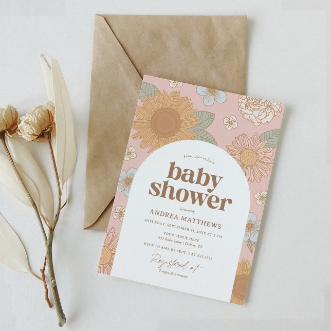 Invitation Baby shower de fille Fleur sauvage rétros (Créateur téléchargé)