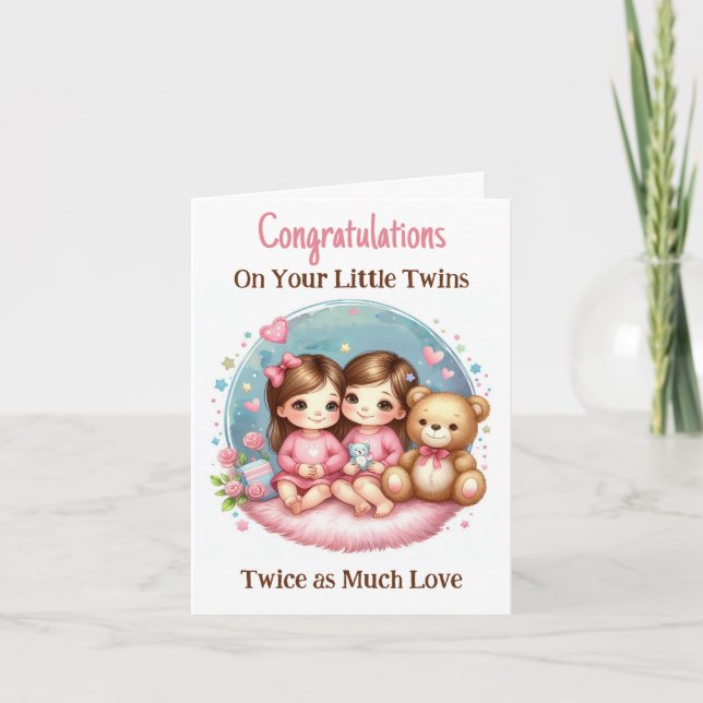 Invitation Baby shower de fille jumelle Félicitations Nouveau (Devant)