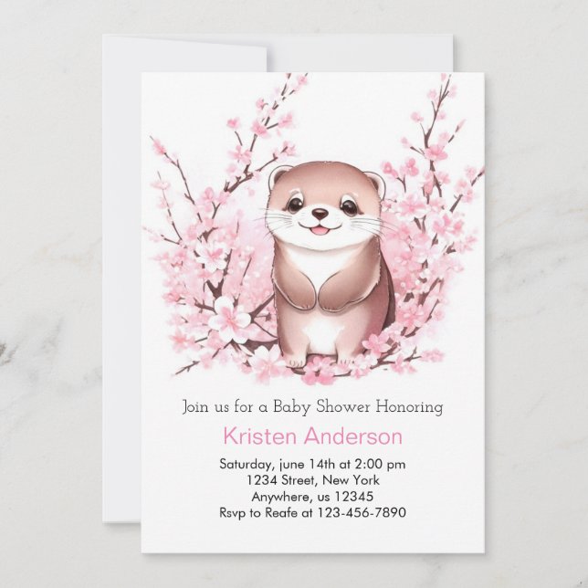 Invitation Baby shower de fille magique en Otter rose (Devant)