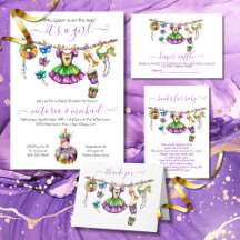Invitation Baby shower de fille Mardi Gras