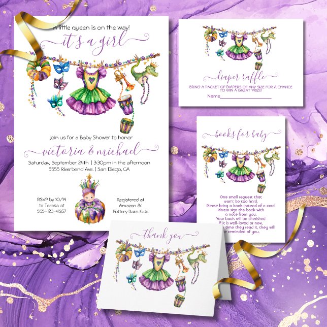 Invitation Baby shower de fille Mardi Gras (Créateur téléchargé)
