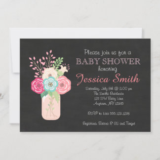 Invitation Baby shower de fille - Mason Jar/Fleurs