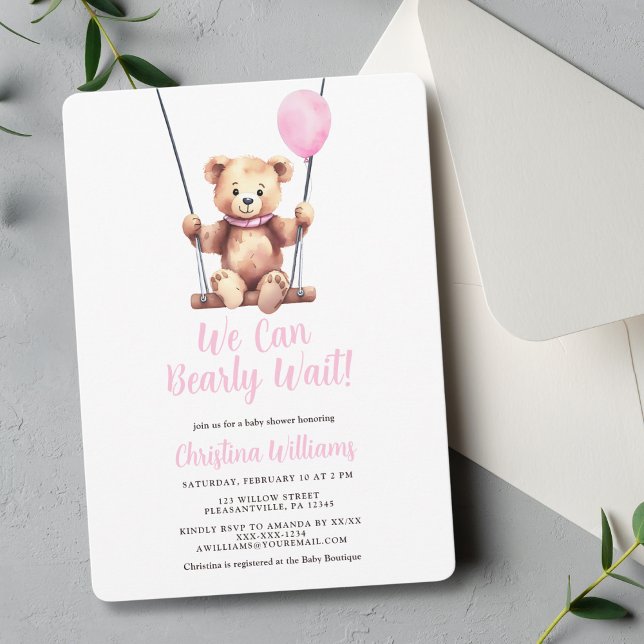 Invitation Baby shower de fille ours de ballons roses (Créateur téléchargé)