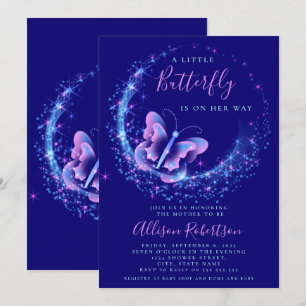Invitation Baby shower de fille papillon pourpre