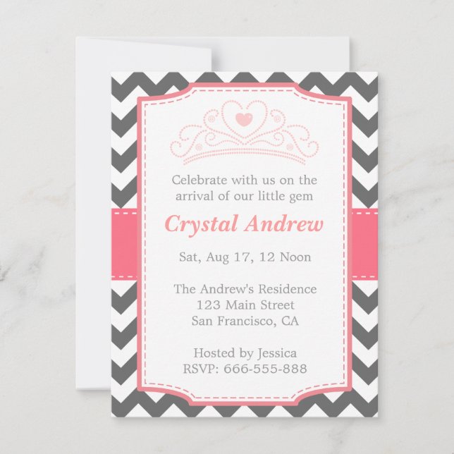 Invitation Baby shower de fille - Princesse et Tiara (Devant)