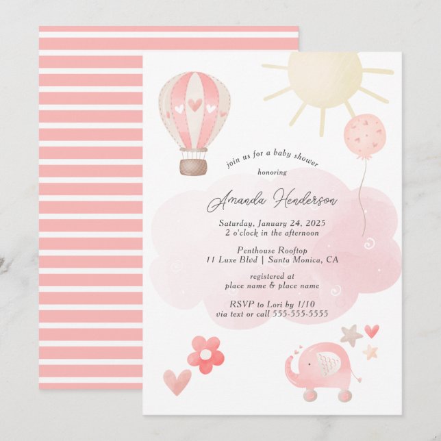 Invitation Baby shower de fille rose bébé (Devant / Derrière)