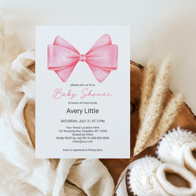 Invitation Baby shower de fille rose Bow moderne (Créateur téléchargé)