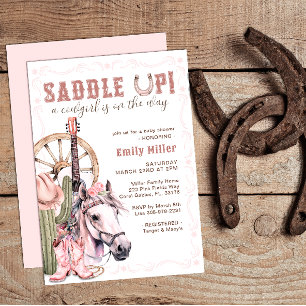 Invitation Baby shower de fille rose de l'Ouest Saddup Card