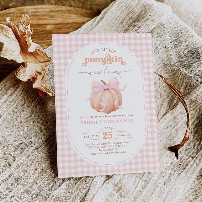 Invitation Baby shower de fille rose En vichy petit Citrouill (Créateur téléchargé)