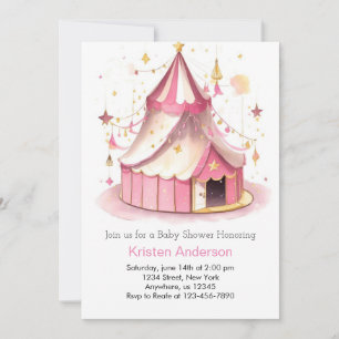 Invitation Baby shower de fille rose magique du Cirque mignon