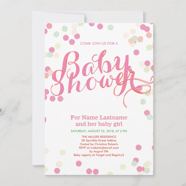 Invitation Baby shower de fille rose moderne color (Devant)