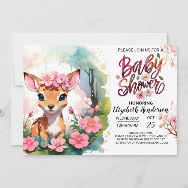 Invitation Baby shower de fille rose pâle de bois magique (Devant)