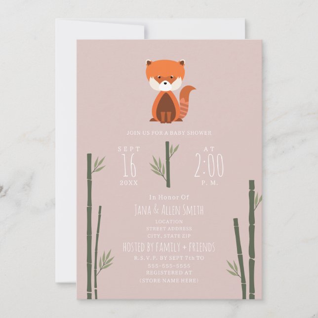 Invitation Baby shower de fille rose Panda Rouge (Devant)