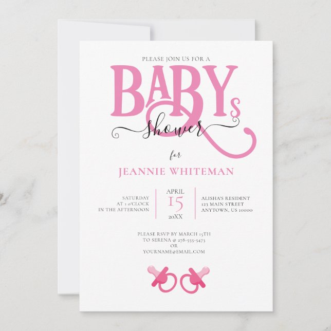 Invitation Baby shower DE FILLE ROSE TWIN AVEC PACIFIQUE (Devant)