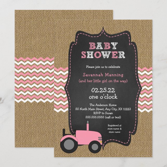 Invitation Baby shower de fille Rustic Pink (Devant / Derrière)