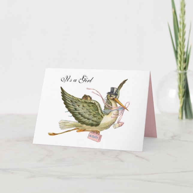 INVITATION BABY SHOWER DE FILLE STORK (Devant)
