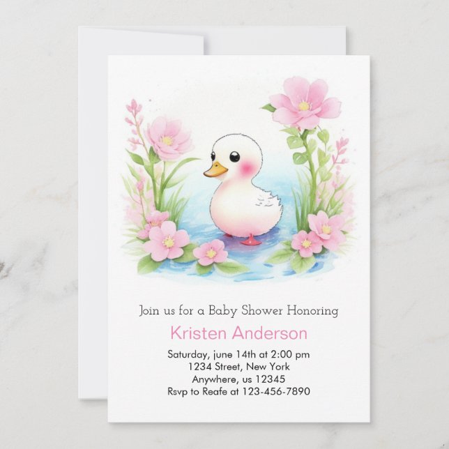Invitation Baby shower de fille Whimsy de canard rose (Devant)