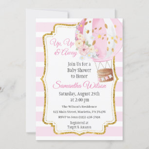 Invitation Baby shower de filles à ballon à air chaud