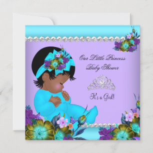 Invitation Baby shower de filles afro-américaines Turquoise p