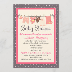 Invitation Baby shower de filles aux lignes de vêtements pour