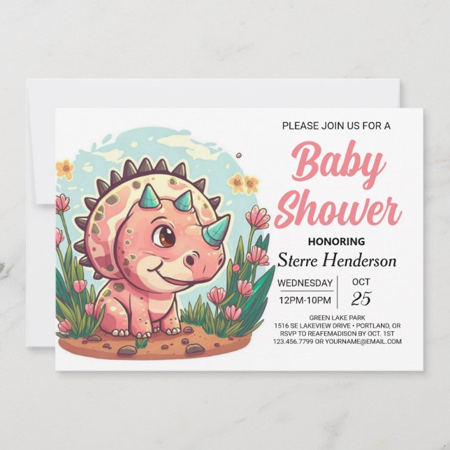 Invitation Baby shower de filles Boho Dinosaur moderne (Devant)