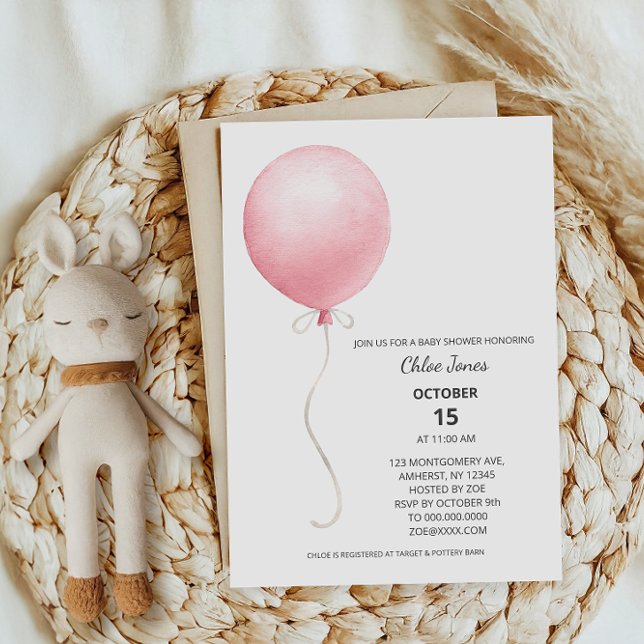 Invitation Baby shower de filles de ballons rose moderne (Créateur téléchargé)