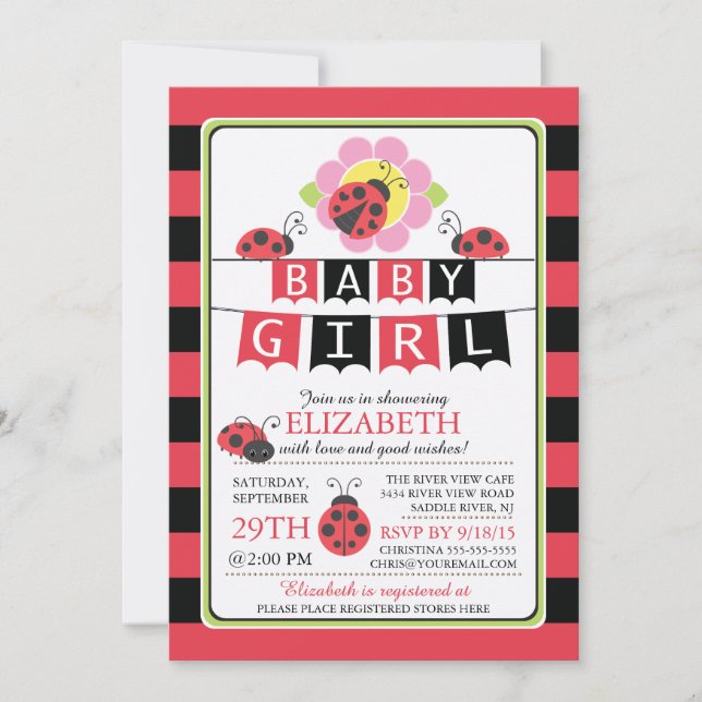 Invitation Baby shower de filles de coccinelle mig (Devant)