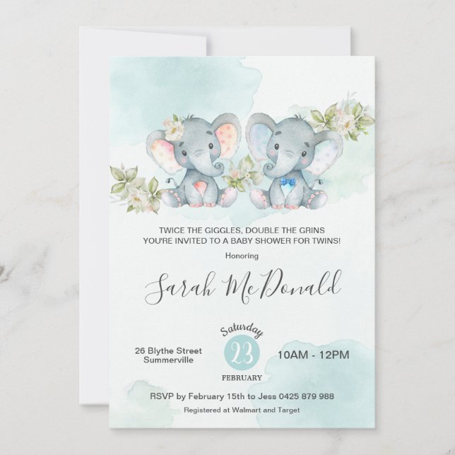 Invitation Baby shower de filles de garçons des Twins de l'El (Devant)