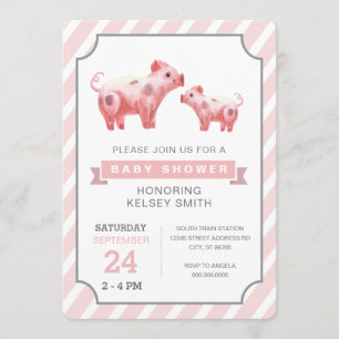 Invitation Baby shower de filles de la ferme de cochons roses