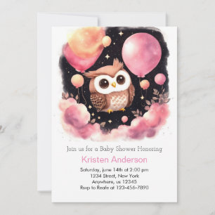 Invitation Baby shower de filles de la forêt de Chouette rose