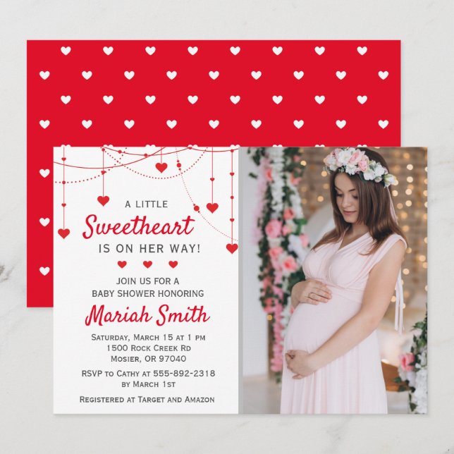 Invitation Baby shower de filles de la Saint-Valentin (Devant / Derrière)
