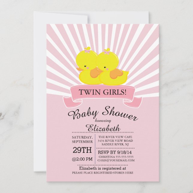 Invitation Baby shower de filles jumelles de canar (Devant)