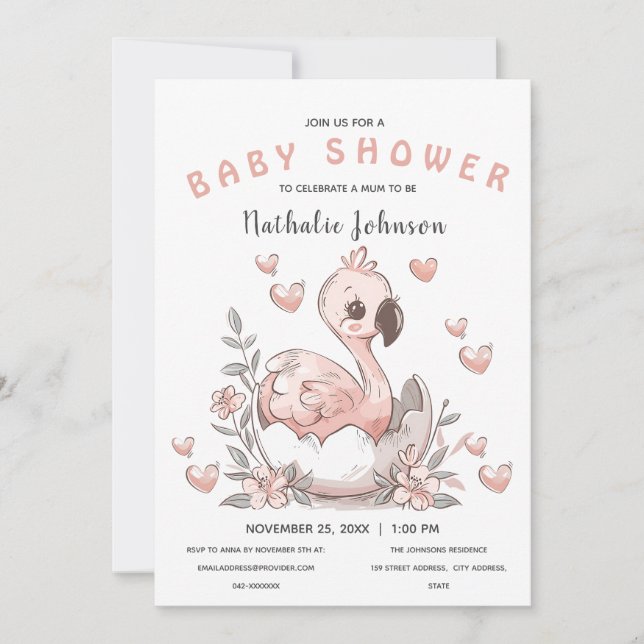 Invitation Baby shower de Flamant rose à couver mûr (Devant)