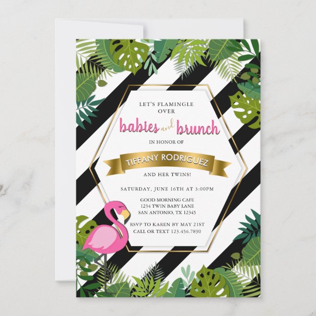 Invitation Baby shower de Flamant rose de Brunch pour bébés e (Devant)