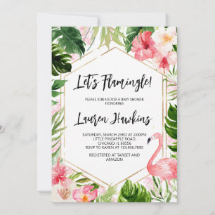 Invitation Baby shower de Flamant rose floral