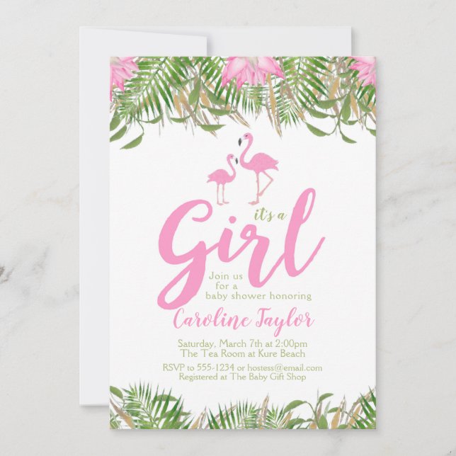 Invitation Baby shower de Flamant rose Floral Aquarelle Invit (Devant)