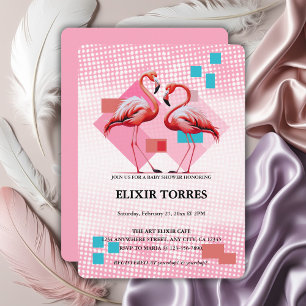 Invitation Baby shower de Flamant rose moderne géométrique