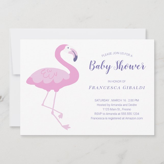 Invitation Baby shower de Flamant rose rose (Devant)