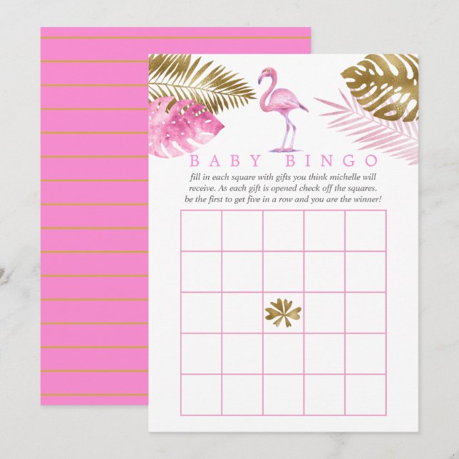 Invitation Baby shower de Flamant rose Tropical Rose et Or Bi (Devant / Derrière)
